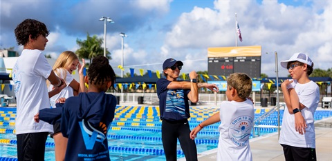 A picture of simmers by a pool.