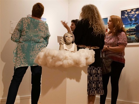 Vistors viewing Exhibit Looped – Jonathan Rockford at Coral Springs Museum of Art